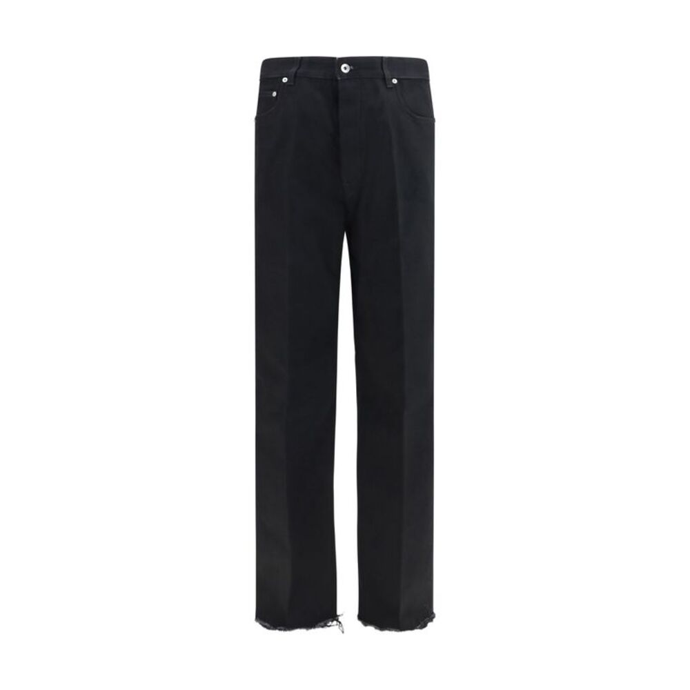 Rick Owens Men Frayed Hem Cotton Jeans